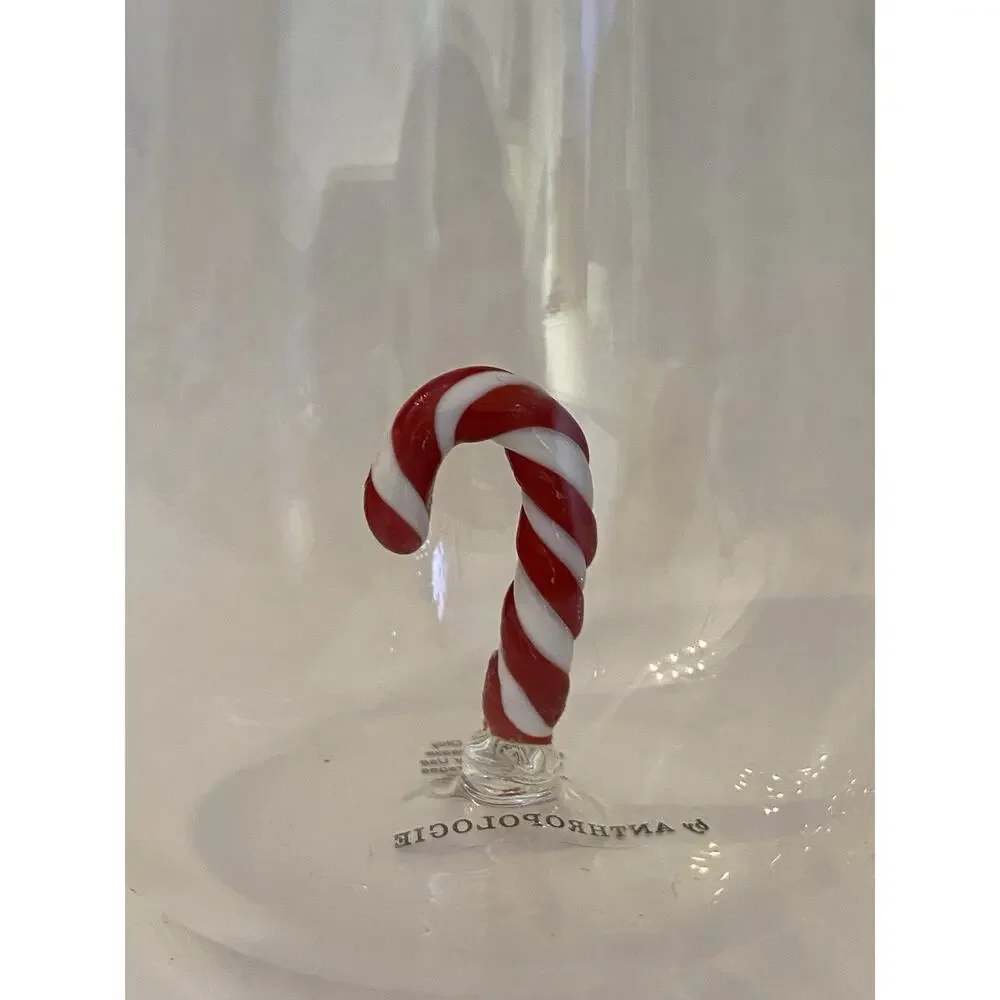 NEW Anthropologie Jolly Icon Stemless Wine Glass Christmas Candy Cane Holidays